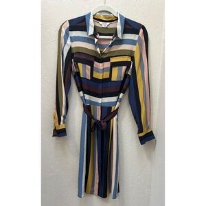 Striped Silk Shirt Dress w/ Belt